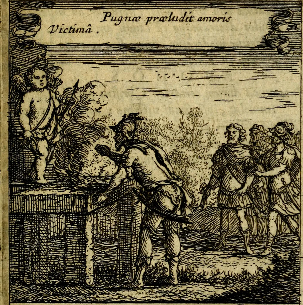 An illustration from Orphevs evcharisticvs. Sive devs absconditvs humanitatis illecebris illustriores mundi partes ad se pertrahens, vltroneas arcanae maiestatis adoratrices, 1657, leaf 150