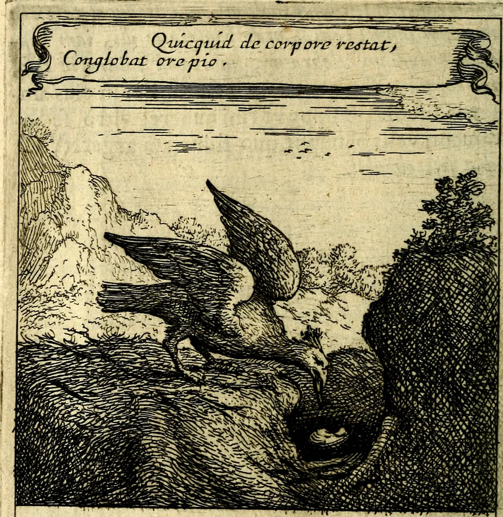 An illustration from Orphevs evcharisticvs. Sive devs absconditvs humanitatis illecebris illustriores mundi partes ad se pertrahens, vltroneas arcanae maiestatis adoratrices, 1657, leaf 187