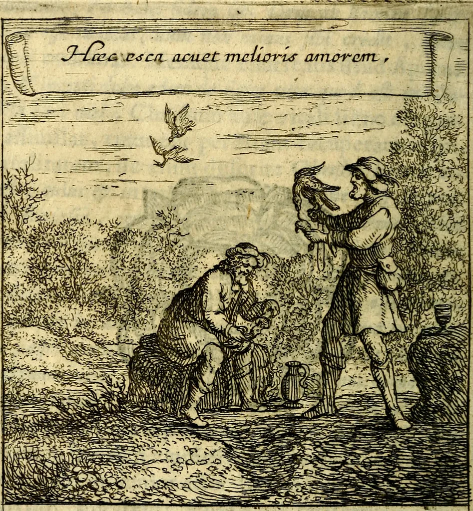 An illustration from Orphevs evcharisticvs. Sive devs absconditvs humanitatis illecebris illustriores mundi partes ad se pertrahens, vltroneas arcanae maiestatis adoratrices, 1657, leaf 213