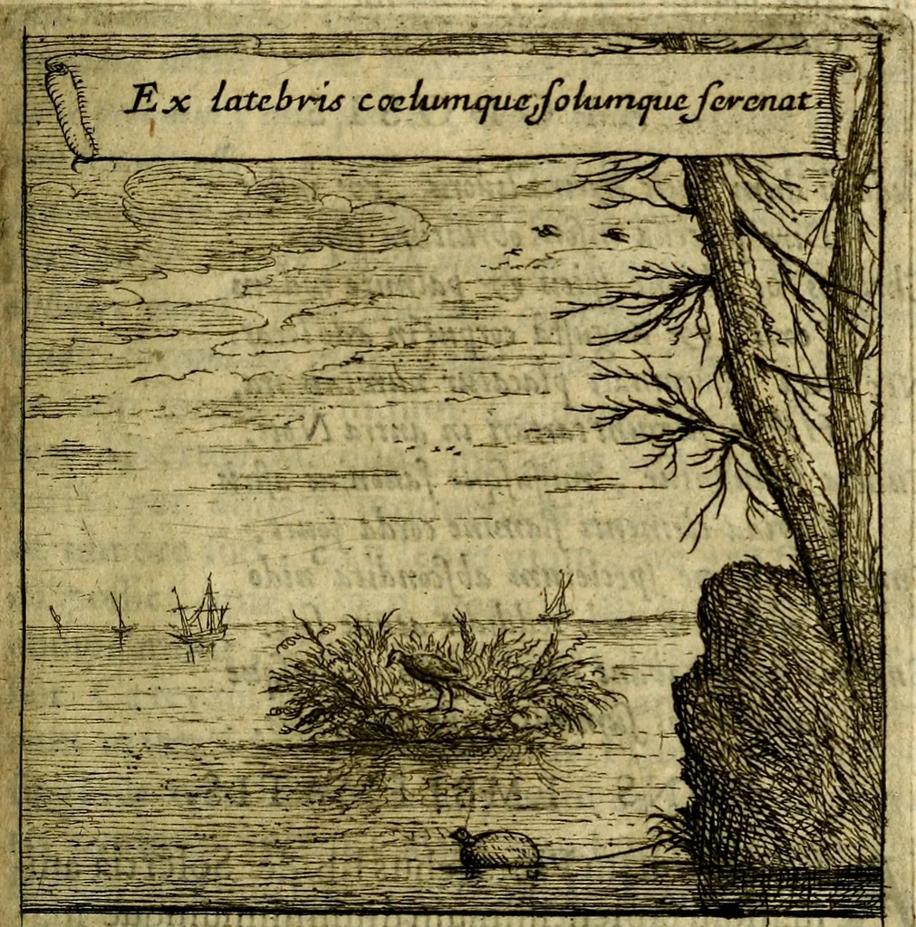 An illustration from Orphevs evcharisticvs. Sive devs absconditvs humanitatis illecebris illustriores mundi partes ad se pertrahens, vltroneas arcanae maiestatis adoratrices, 1657, leaf 232