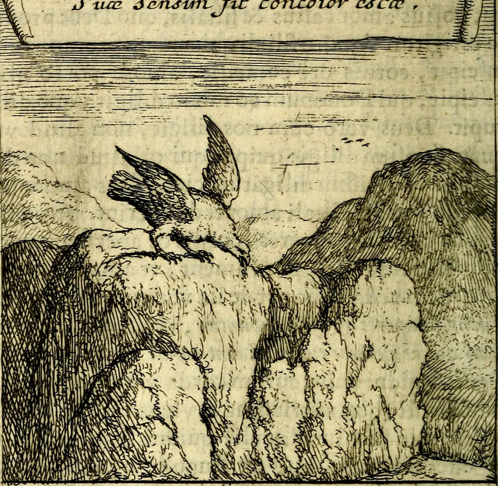 An illustration from Orphevs evcharisticvs. Sive devs absconditvs humanitatis illecebris illustriores mundi partes ad se pertrahens, vltroneas arcanae maiestatis adoratrices, 1657, leaf 279