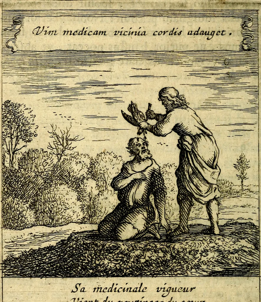 An illustration from Orphevs evcharisticvs. Sive devs absconditvs humanitatis illecebris illustriores mundi partes ad se pertrahens, vltroneas arcanae maiestatis adoratrices, 1657, leaf 303