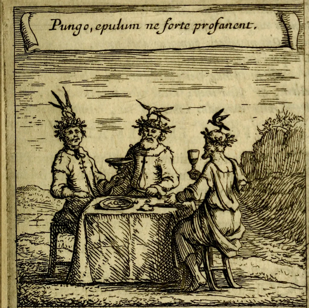 An illustration from Orphevs evcharisticvs. Sive devs absconditvs humanitatis illecebris illustriores mundi partes ad se pertrahens, vltroneas arcanae maiestatis adoratrices, 1657, leaf 338