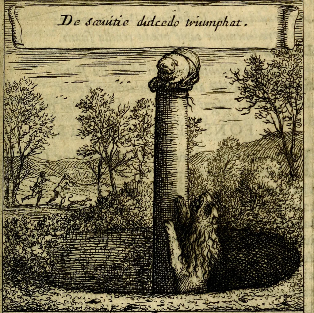 An illustration from Orphevs evcharisticvs. Sive devs absconditvs humanitatis illecebris illustriores mundi partes ad se pertrahens, vltroneas arcanae maiestatis adoratrices, 1657, leaf 368