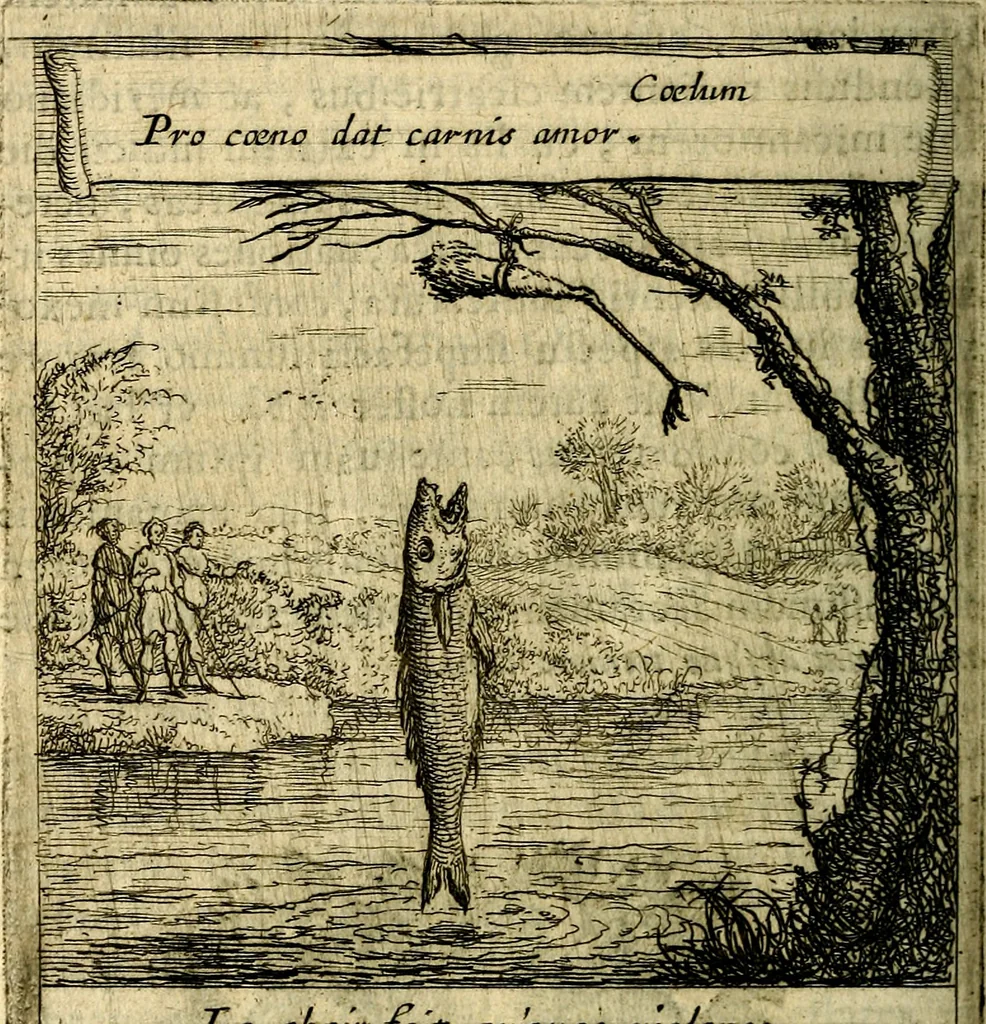 An illustration from Orphevs evcharisticvs. Sive devs absconditvs humanitatis illecebris illustriores mundi partes ad se pertrahens, vltroneas arcanae maiestatis adoratrices, 1657, leaf 473
