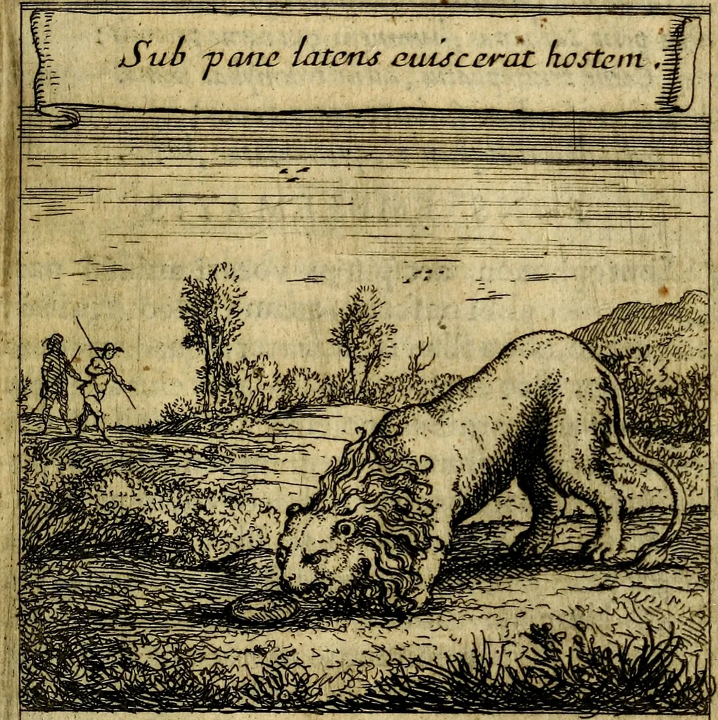 An illustration from Orphevs evcharisticvs. Sive devs absconditvs humanitatis illecebris illustriores mundi partes ad se pertrahens, vltroneas arcanae maiestatis adoratrices, 1657, leaf 550