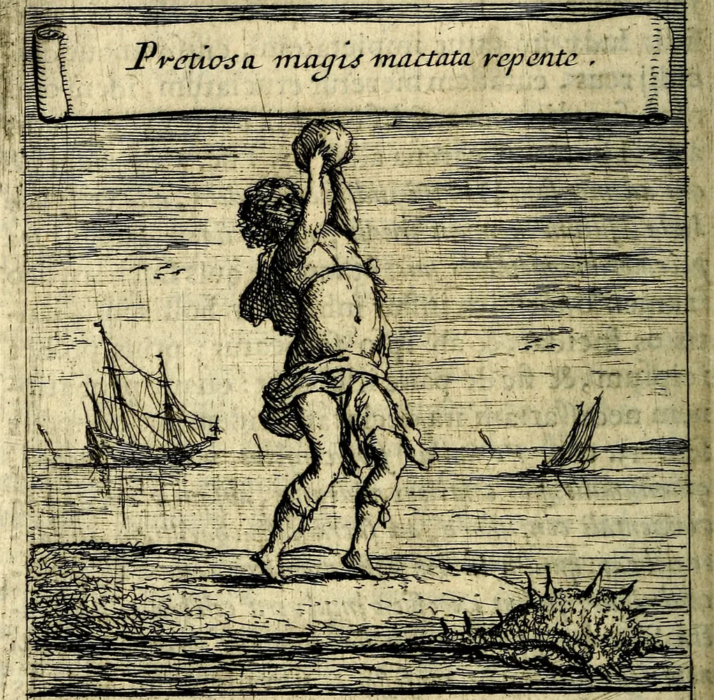 An illustration from Orphevs evcharisticvs. Sive devs absconditvs humanitatis illecebris illustriores mundi partes ad se pertrahens, vltroneas arcanae maiestatis adoratrices, 1657, leaf 591