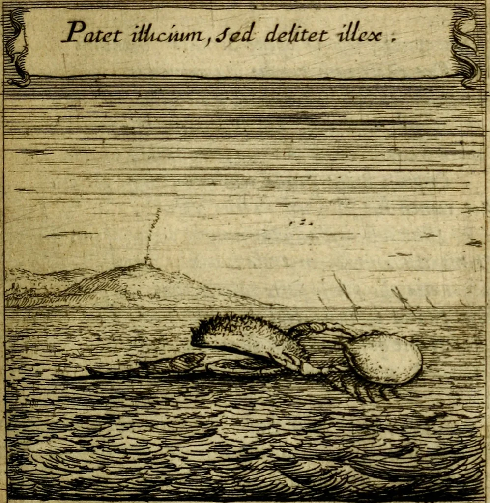 An illustration from Orphevs evcharisticvs. Sive devs absconditvs humanitatis illecebris illustriores mundi partes ad se pertrahens, vltroneas arcanae maiestatis adoratrices, 1657, leaf 598