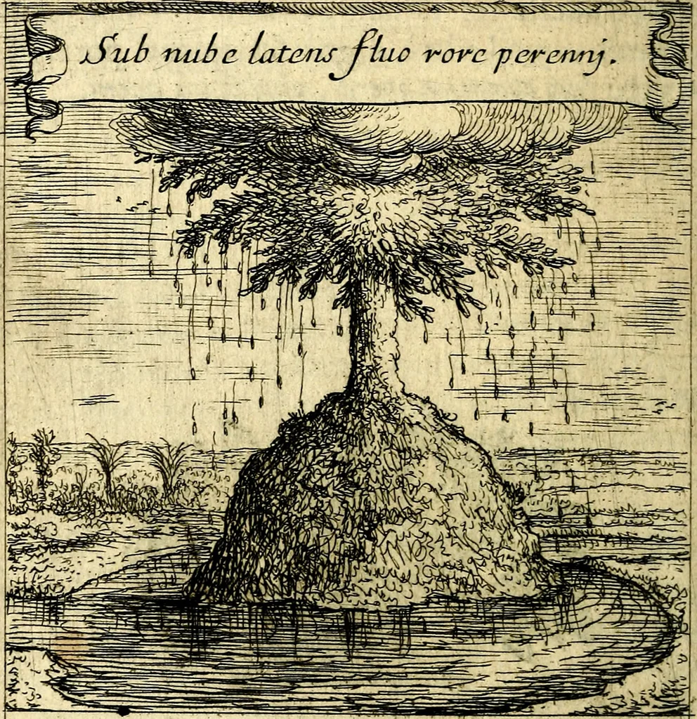An illustration from Orphevs evcharisticvs. Sive devs absconditvs humanitatis illecebris illustriores mundi partes ad se pertrahens, vltroneas arcanae maiestatis adoratrices, 1657, leaf 621