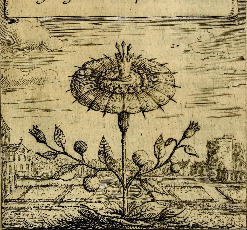 An illustration from Orphevs evcharisticvs. Sive devs absconditvs humanitatis illecebris illustriores mundi partes ad se pertrahens, vltroneas arcanae maiestatis adoratrices, 1657, leaf 642