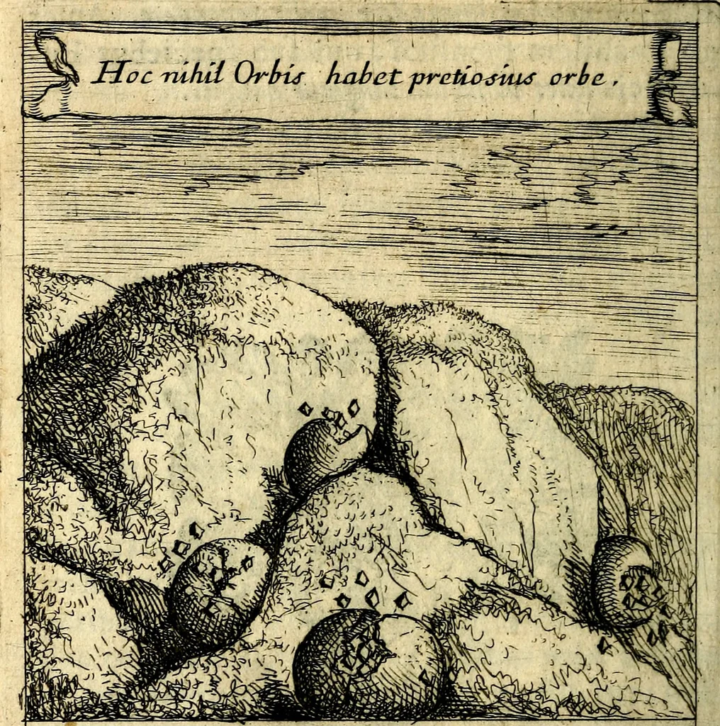 An illustration from Orphevs evcharisticvs. Sive devs absconditvs humanitatis illecebris illustriores mundi partes ad se pertrahens, vltroneas arcanae maiestatis adoratrices, 1657, leaf 695