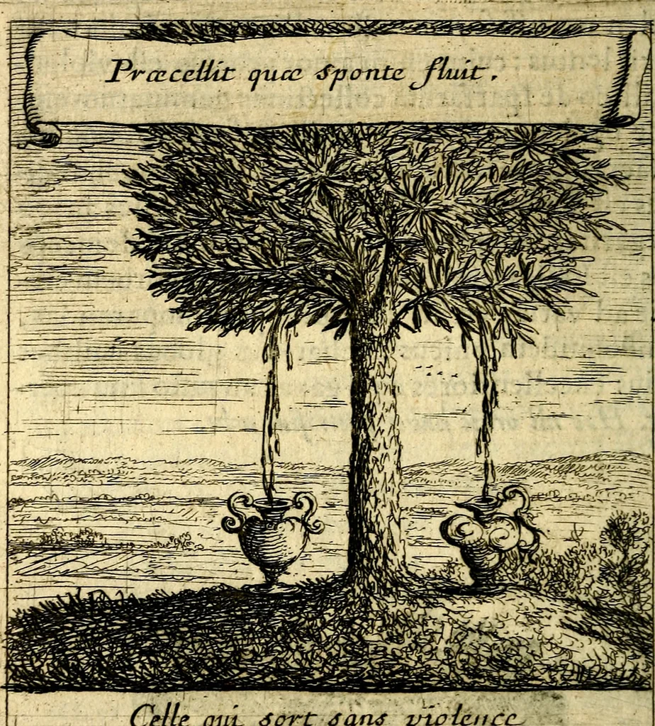 An illustration from Orphevs evcharisticvs. Sive devs absconditvs humanitatis illecebris illustriores mundi partes ad se pertrahens, vltroneas arcanae maiestatis adoratrices, 1657, leaf 699