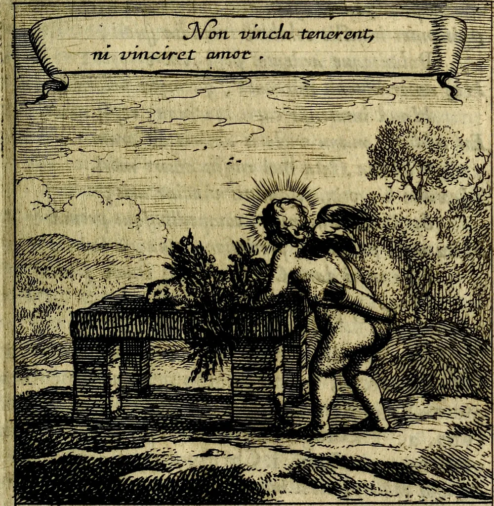 An illustration from Orphevs evcharisticvs. Sive devs absconditvs humanitatis illecebris illustriores mundi partes ad se pertrahens, vltroneas arcanae maiestatis adoratrices, 1657, leaf 82