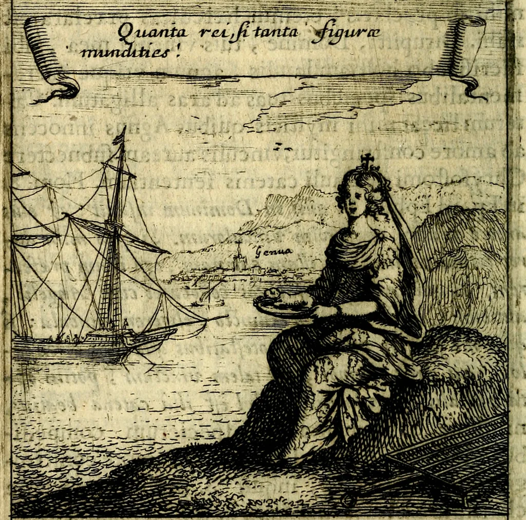 An illustration from Orphevs evcharisticvs. Sive devs absconditvs humanitatis illecebris illustriores mundi partes ad se pertrahens, vltroneas arcanae maiestatis adoratrices, 1657, leaf 89