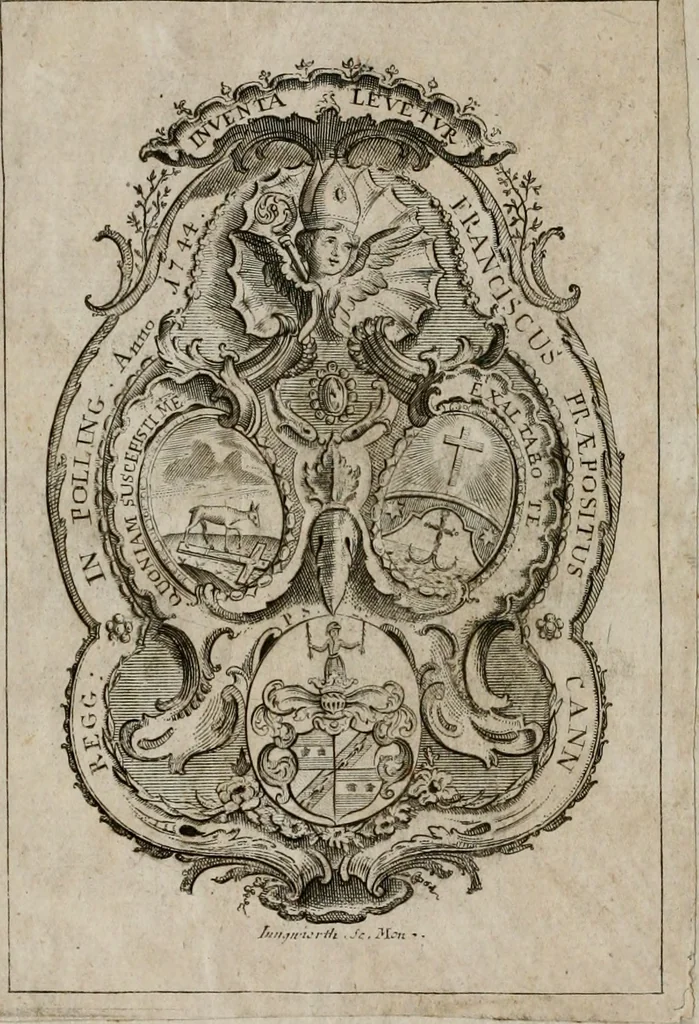 An illustration from Ortus Castoris ratibus propitius, Ratisbonæ è specula pieria Collegii Societatis Jesu in reverendissimo ac serenissimo principe, ac domino ... Joanne Theodoro ... tubo historico-poëtico observatvs, quando sideri fraterno serenissimo Clementi Augusto, in statione episcopatûs Ratisbonensis, successit, 1721, leaf 1