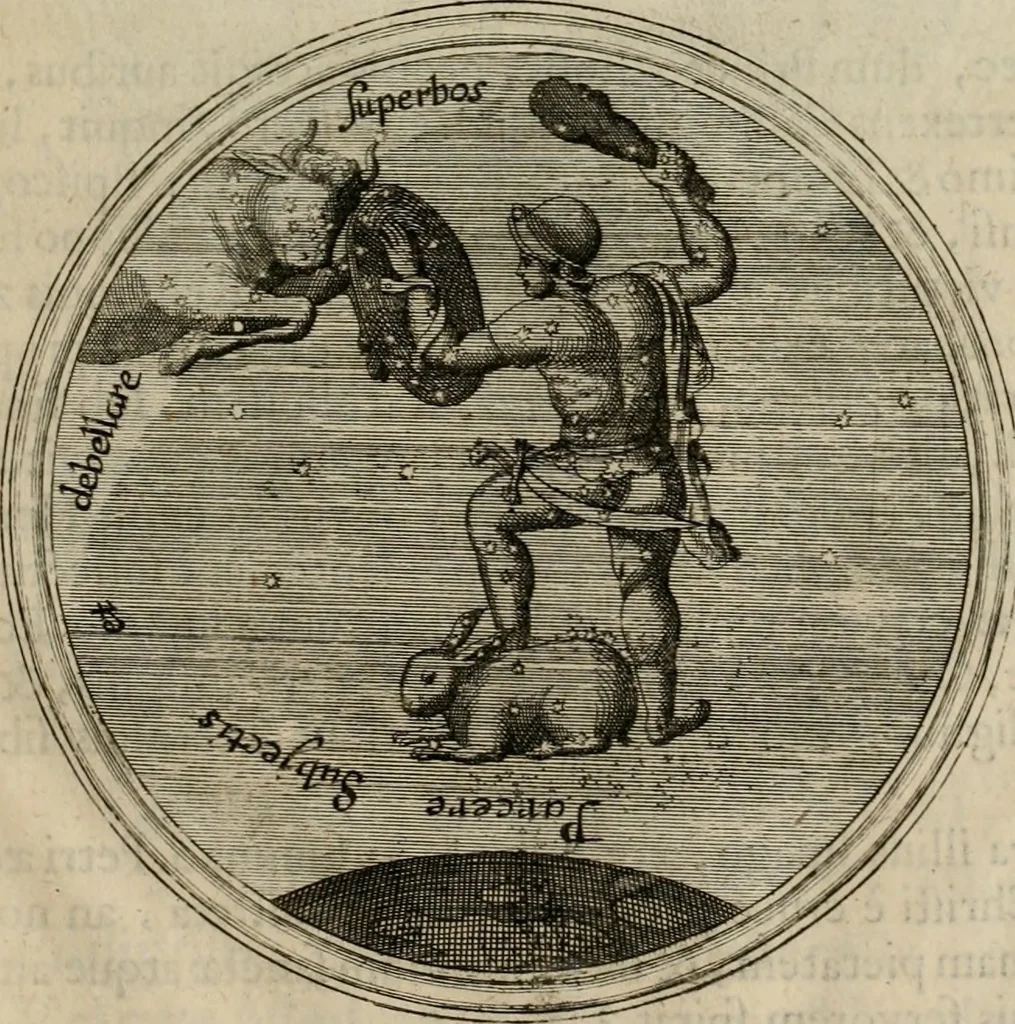 An illustration from Ortus Castoris ratibus propitius, Ratisbonæ è specula pieria Collegii Societatis Jesu in reverendissimo ac serenissimo principe, ac domino ... Joanne Theodoro ... tubo historico-poëtico observatvs, quando sideri fraterno serenissimo Clementi Augusto, in statione episcopatûs Ratisbonensis, successit, 1721, leaf 18