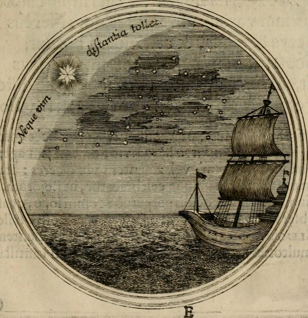 An illustration from Ortus Castoris ratibus propitius, Ratisbonæ è specula pieria Collegii Societatis Jesu in reverendissimo ac serenissimo principe, ac domino ... Joanne Theodoro ... tubo historico-poëtico observatvs, quando sideri fraterno serenissimo Clementi Augusto, in statione episcopatûs Ratisbonensis, successit, 1721, leaf 22