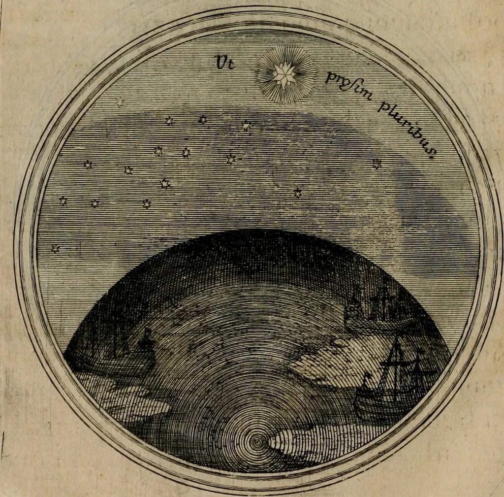 An illustration from Ortus Castoris ratibus propitius, Ratisbonæ è specula pieria Collegii Societatis Jesu in reverendissimo ac serenissimo principe, ac domino ... Joanne Theodoro ... tubo historico-poëtico observatvs, quando sideri fraterno serenissimo Clementi Augusto, in statione episcopatûs Ratisbonensis, successit, 1721, leaf 45