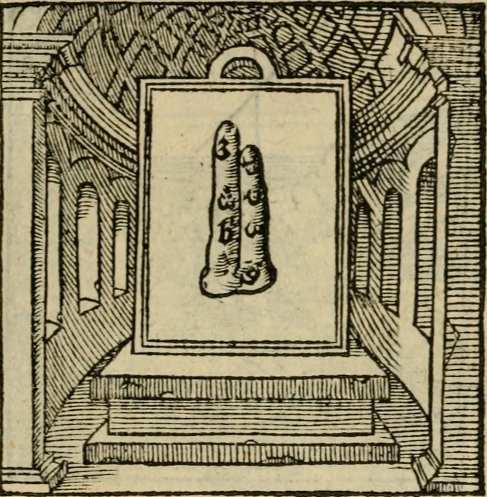 An illustration from Orvs Apollo de Ægypte De la signification des notes hieroglyphiques des Aegyptiens : cest a dire des figures par les quelles ilz escripuoient leurs mysteres secretz, & les choses sainctes & diuines, 1543, leaf 114