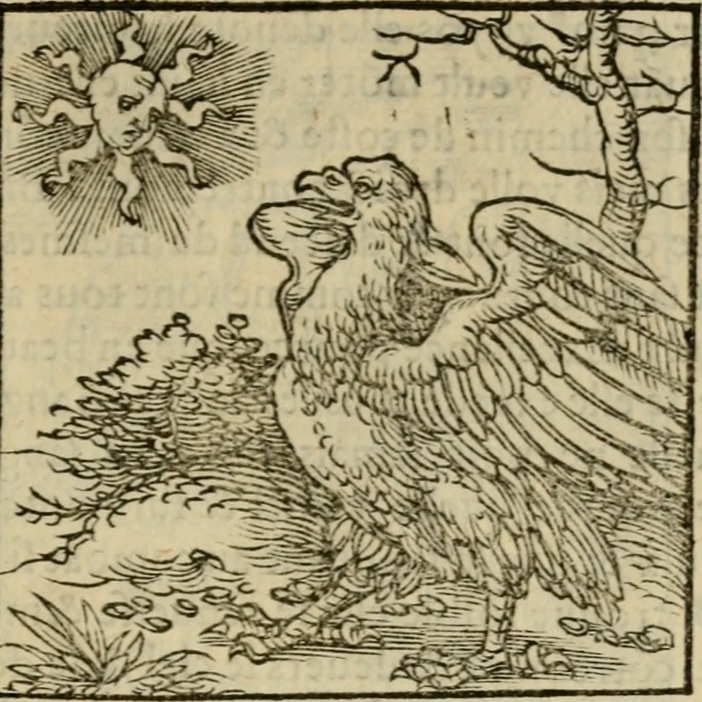 An illustration from Orvs Apollo de Ægypte De la signification des notes hieroglyphiques des Aegyptiens : cest a dire des figures par les quelles ilz escripuoient leurs mysteres secretz, & les choses sainctes & diuines, 1543, leaf 16