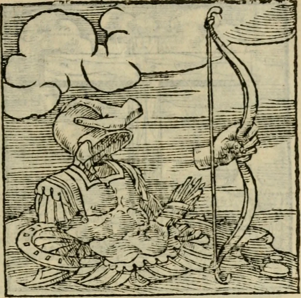 An illustration from Orvs Apollo de Ægypte De la signification des notes hieroglyphiques des Aegyptiens : cest a dire des figures par les quelles ilz escripuoient leurs mysteres secretz, & les choses sainctes & diuines, 1543, leaf 204