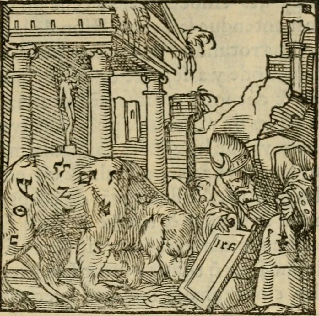An illustration from Orvs Apollo de Ægypte De la signification des notes hieroglyphiques des Aegyptiens : cest a dire des figures par les quelles ilz escripuoient leurs mysteres secretz, & les choses sainctes & diuines, 1543, leaf 28