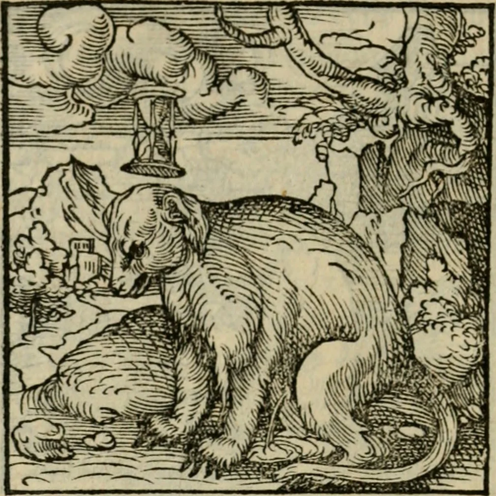 An illustration from Orvs Apollo de Ægypte De la signification des notes hieroglyphiques des Aegyptiens : cest a dire des figures par les quelles ilz escripuoient leurs mysteres secretz, & les choses sainctes & diuines, 1543, leaf 31