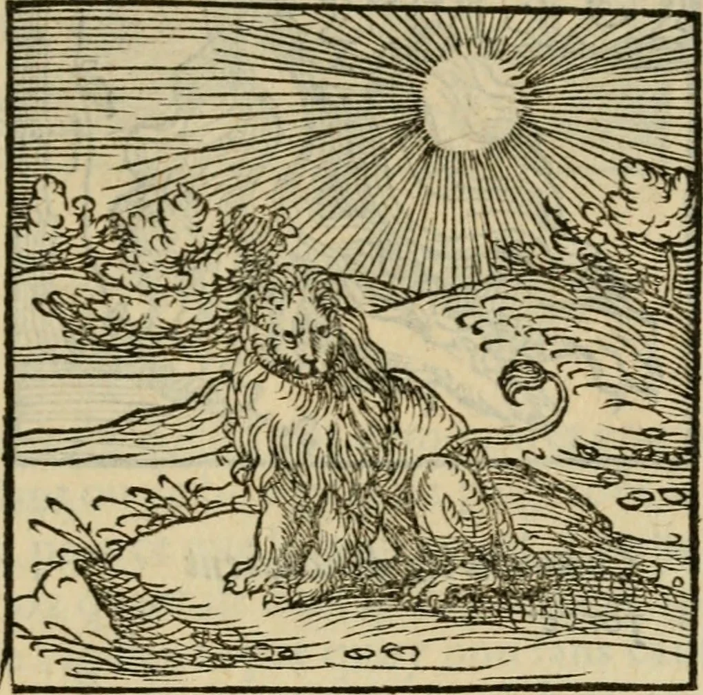 An illustration from Orvs Apollo de Ægypte De la signification des notes hieroglyphiques des Aegyptiens : cest a dire des figures par les quelles ilz escripuoient leurs mysteres secretz, & les choses sainctes & diuines, 1543, leaf 32