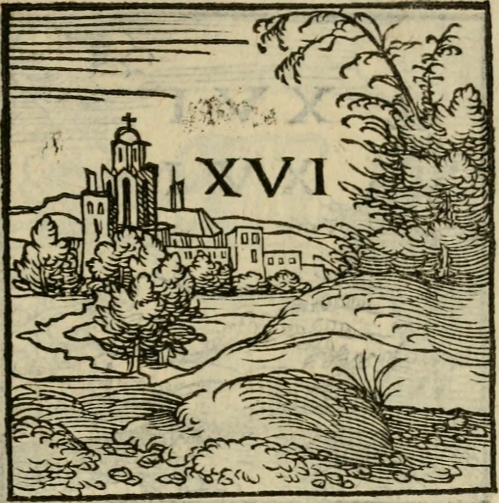 An illustration from Orvs Apollo de Ægypte De la signification des notes hieroglyphiques des Aegyptiens : cest a dire des figures par les quelles ilz escripuoient leurs mysteres secretz, & les choses sainctes & diuines, 1543, leaf 46