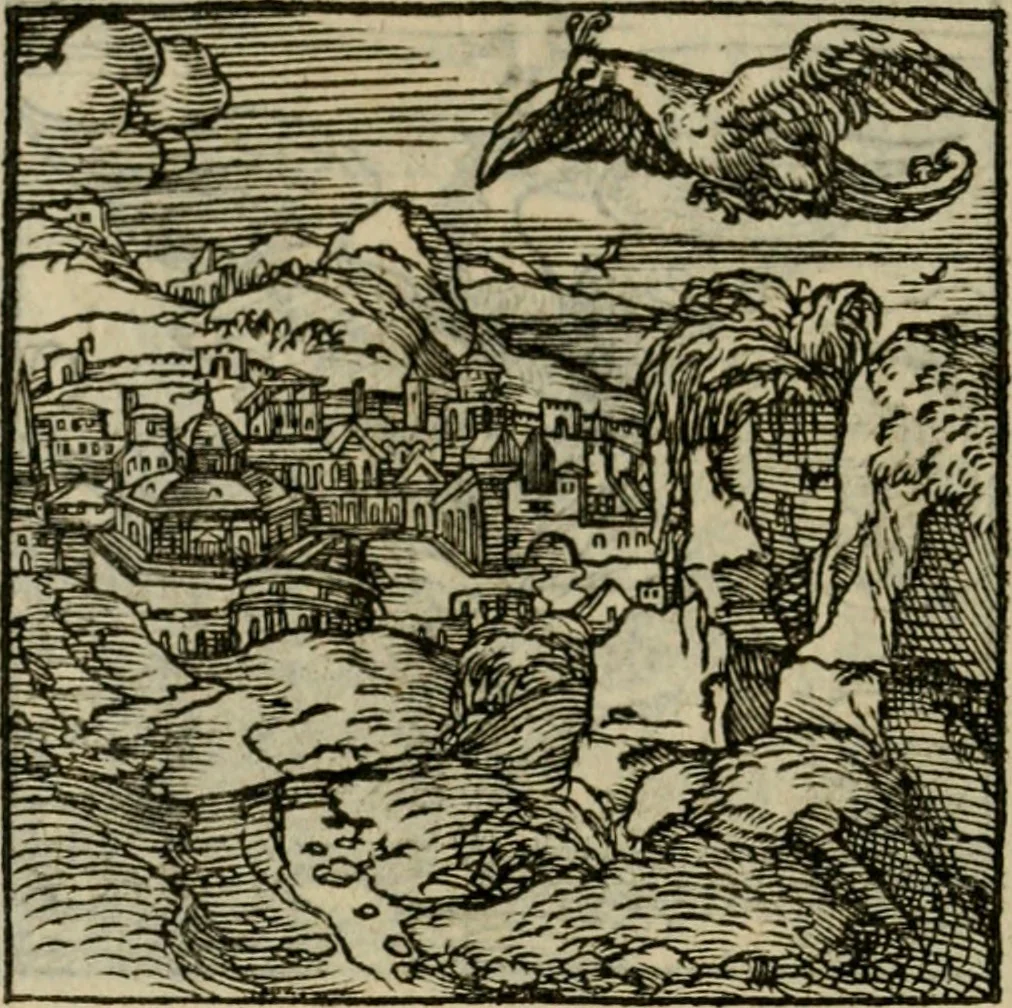 An illustration from Orvs Apollo de Ægypte De la signification des notes hieroglyphiques des Aegyptiens : cest a dire des figures par les quelles ilz escripuoient leurs mysteres secretz, & les choses sainctes & diuines, 1543, leaf 51