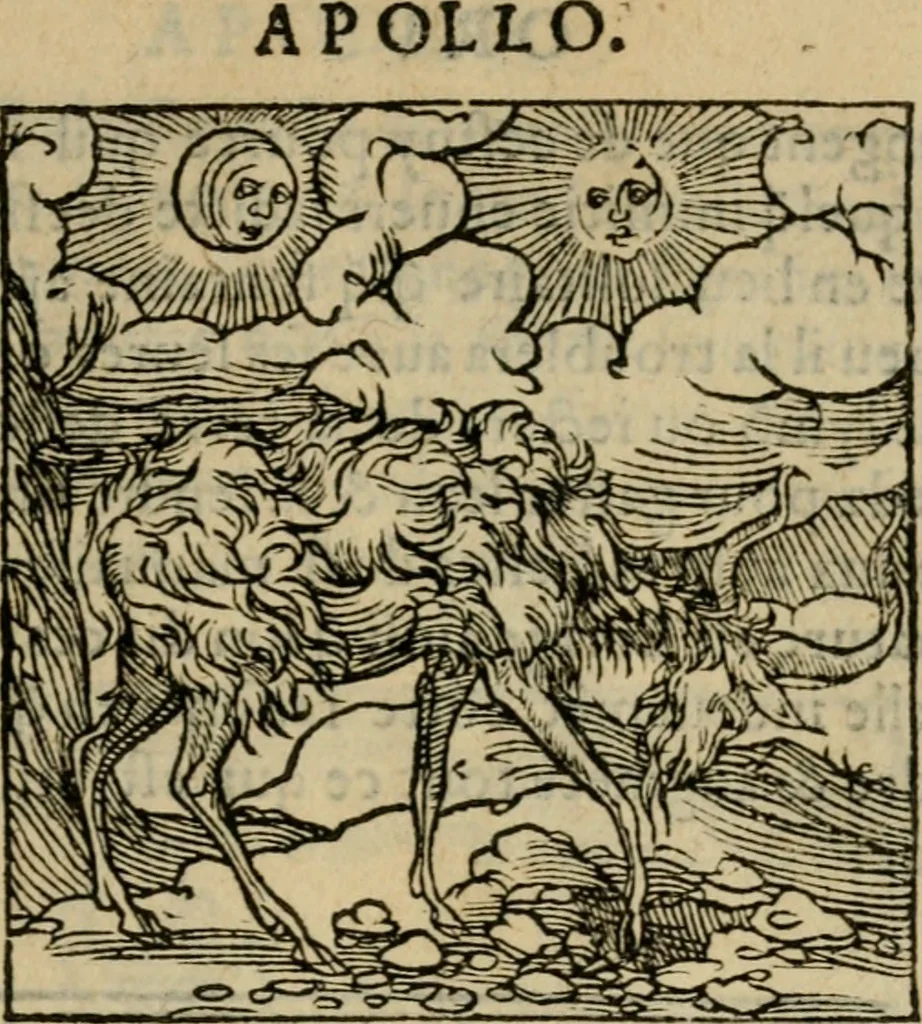 An illustration from Orvs Apollo de Ægypte De la signification des notes hieroglyphiques des Aegyptiens : cest a dire des figures par les quelles ilz escripuoient leurs mysteres secretz, & les choses sainctes & diuines, 1543, leaf 66