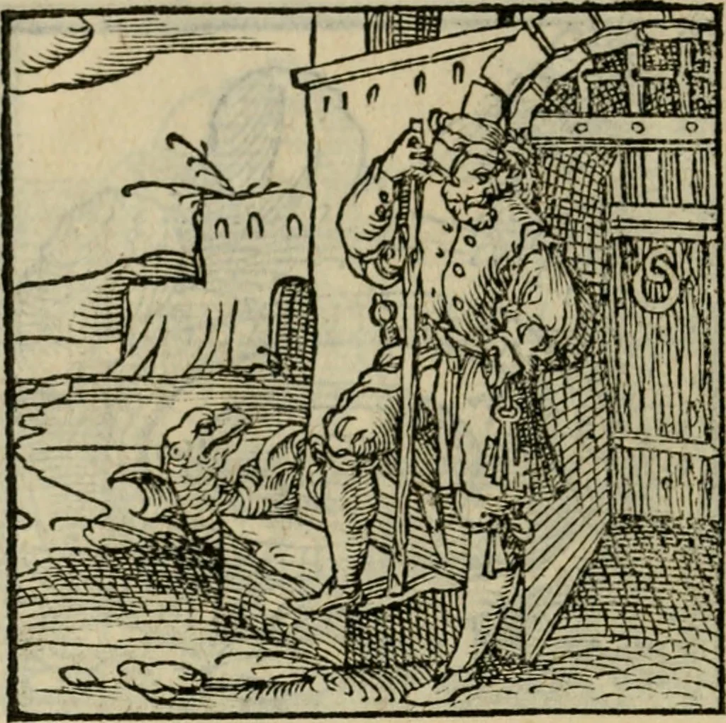 An illustration from Orvs Apollo de Ægypte De la signification des notes hieroglyphiques des Aegyptiens : cest a dire des figures par les quelles ilz escripuoient leurs mysteres secretz, & les choses sainctes & diuines, 1543, leaf 77