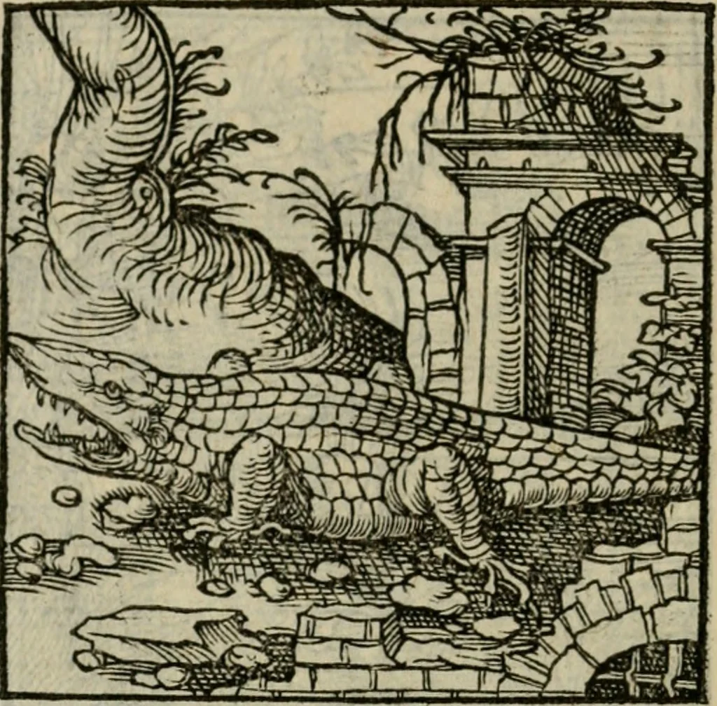 An illustration from Orvs Apollo de Ægypte De la signification des notes hieroglyphiques des Aegyptiens : cest a dire des figures par les quelles ilz escripuoient leurs mysteres secretz, & les choses sainctes & diuines, 1543, leaf 83