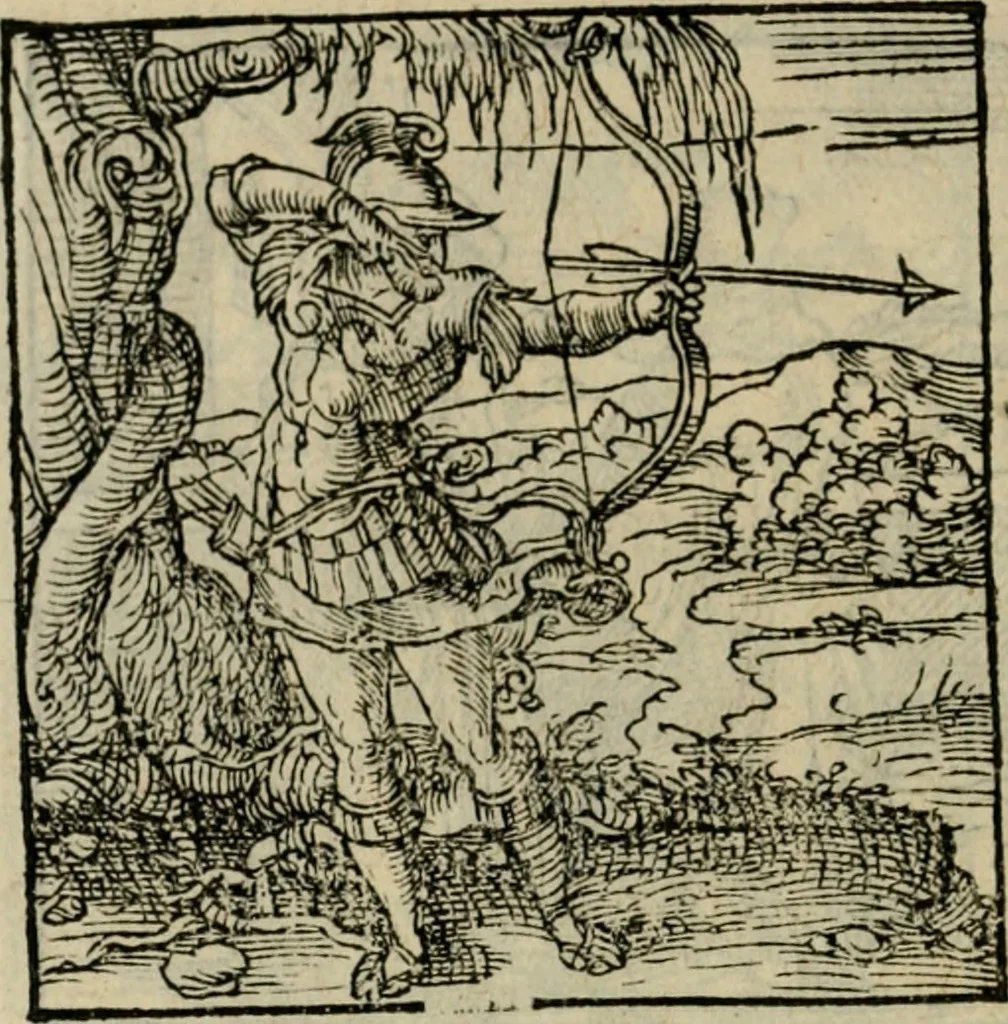 An illustration from Orvs Apollo de Ægypte De la signification des notes hieroglyphiques des Aegyptiens : cest a dire des figures par les quelles ilz escripuoient leurs mysteres secretz, & les choses sainctes & diuines, 1543, leaf 97