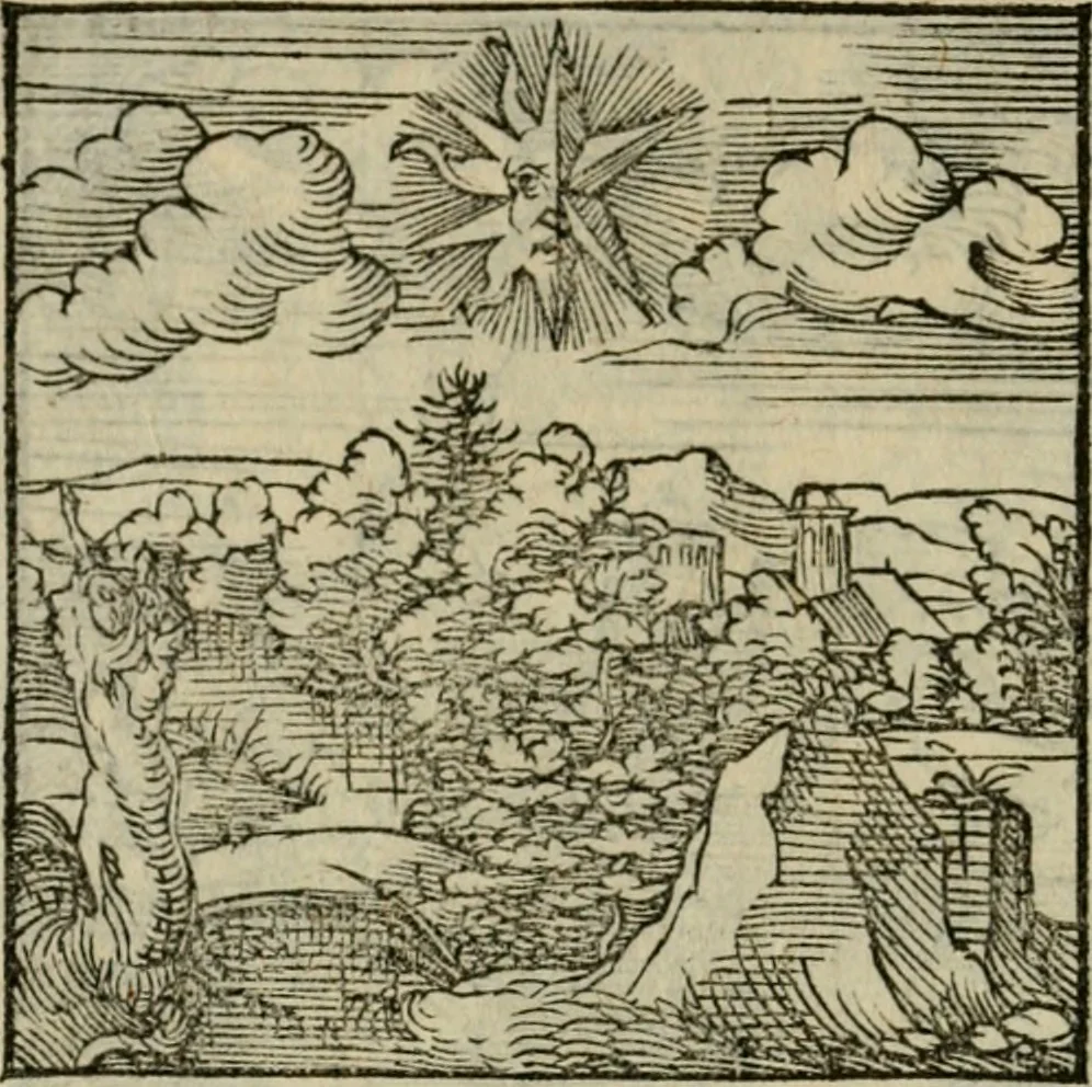 An illustration from Orvs Apollo de Ægypte De la signification des notes hieroglyphiques des Aegyptiens : cest a dire des figures par les quelles ilz escripuoient leurs mysteres secretz, & les choses sainctes & diuines, 1543, leaf 99