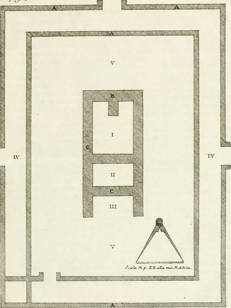 An illustration from Osservazioni di Ottavio Bocchi gentiluomo adriese sopra un antico teatro scoperto in Adria : agli eruditissimi Signori Accademici della nobile Accademia Etrusca dell'antichissima città di Cortona, 1739, leaf 22