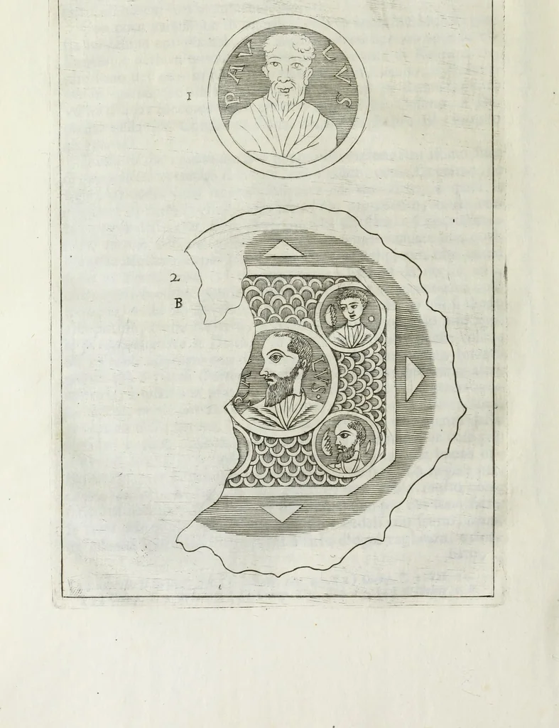 An illustration from Osservazioni sopra alcuni frammenti di vasi antichi di vetro ornati di figure trovati ne'cimiteri di Roma, 1716, leaf 149