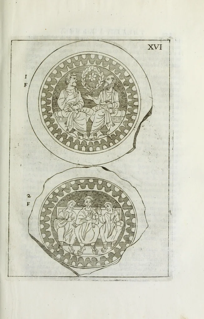An illustration from Osservazioni sopra alcuni frammenti di vasi antichi di vetro ornati di figure trovati ne'cimiteri di Roma, 1716, leaf 170