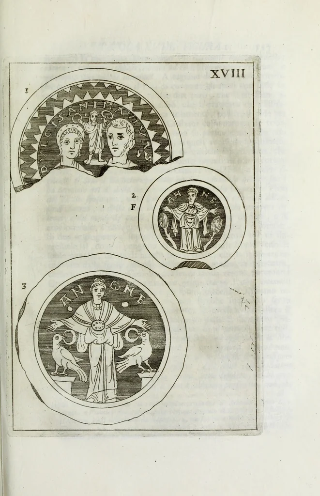 An illustration from Osservazioni sopra alcuni frammenti di vasi antichi di vetro ornati di figure trovati ne'cimiteri di Roma, 1716, leaf 190
