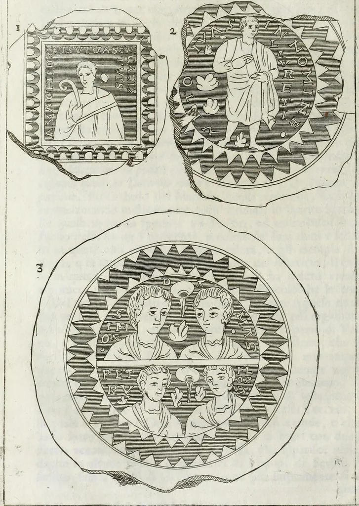 An illustration from Osservazioni sopra alcuni frammenti di vasi antichi di vetro ornati di figure trovati ne'cimiteri di Roma, 1716, leaf 203