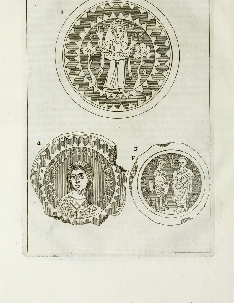 An illustration from Osservazioni sopra alcuni frammenti di vasi antichi di vetro ornati di figure trovati ne'cimiteri di Roma, 1716, leaf 225