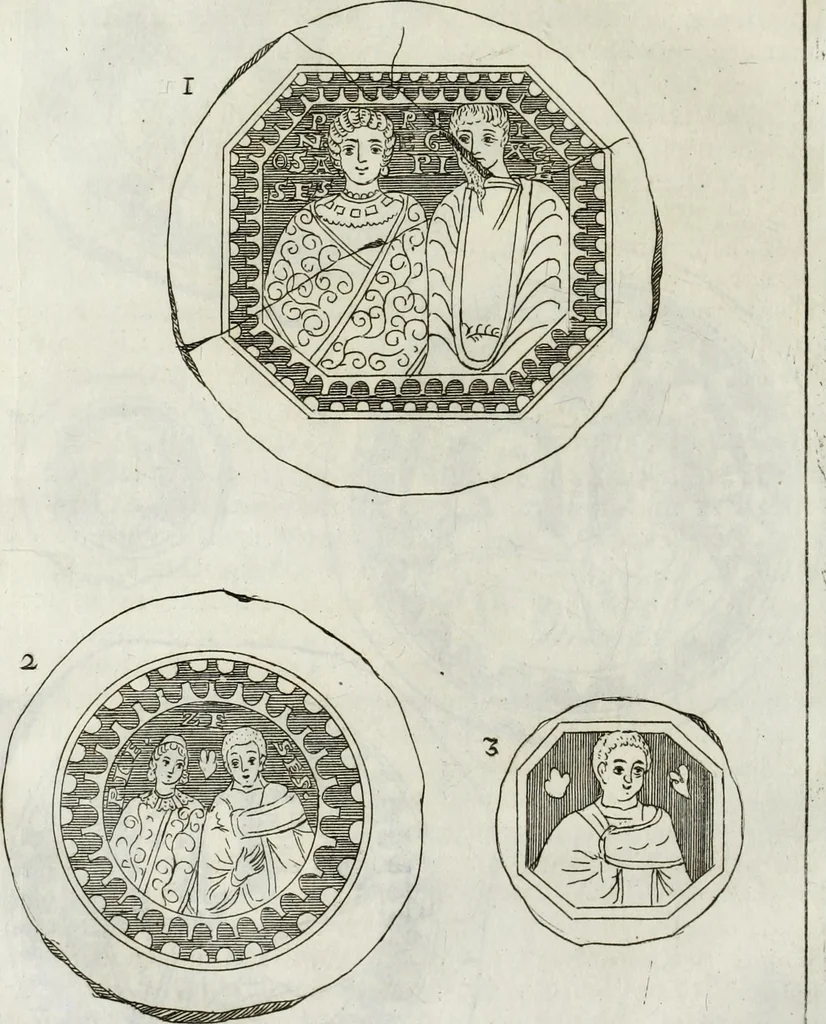 An illustration from Osservazioni sopra alcuni frammenti di vasi antichi di vetro ornati di figure trovati ne'cimiteri di Roma, 1716, leaf 233