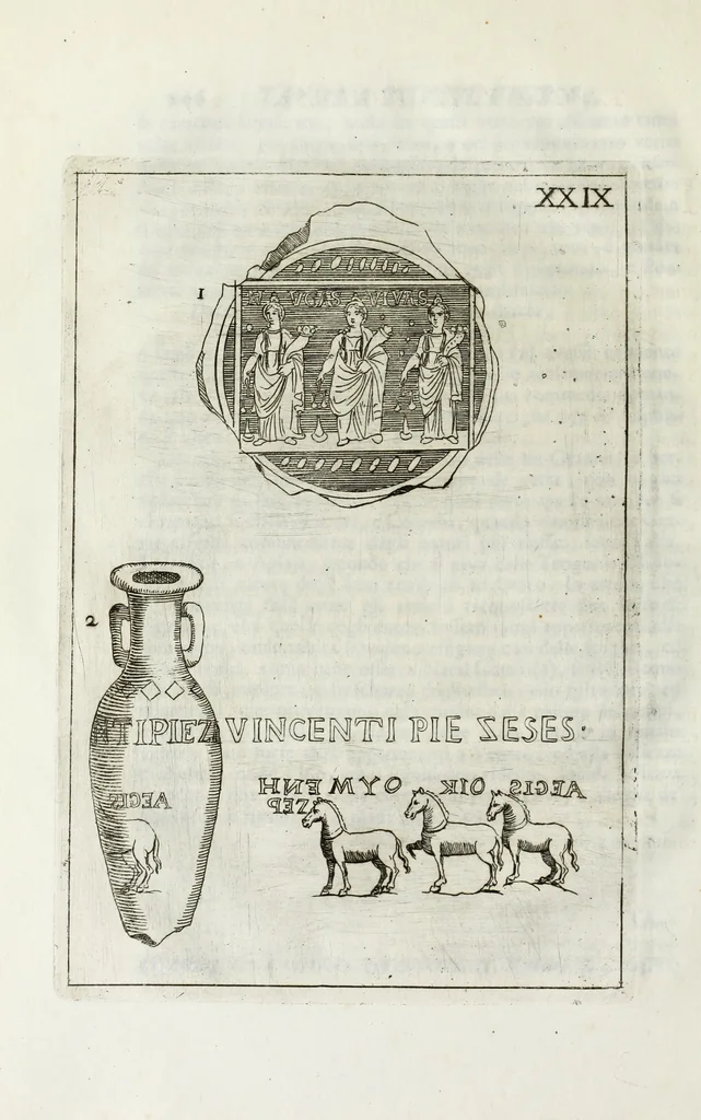 An illustration from Osservazioni sopra alcuni frammenti di vasi antichi di vetro ornati di figure trovati ne'cimiteri di Roma, 1716, leaf 303