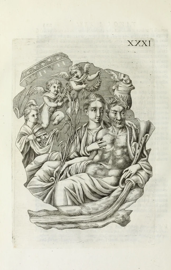 An illustration from Osservazioni sopra alcuni frammenti di vasi antichi di vetro ornati di figure trovati ne'cimiteri di Roma, 1716, leaf 323