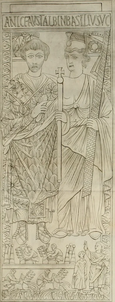 An illustration from Osservazioni sopra alcuni frammenti di vasi antichi di vetro ornati di figure trovati ne'cimiteri di Roma, 1716, leaf 349