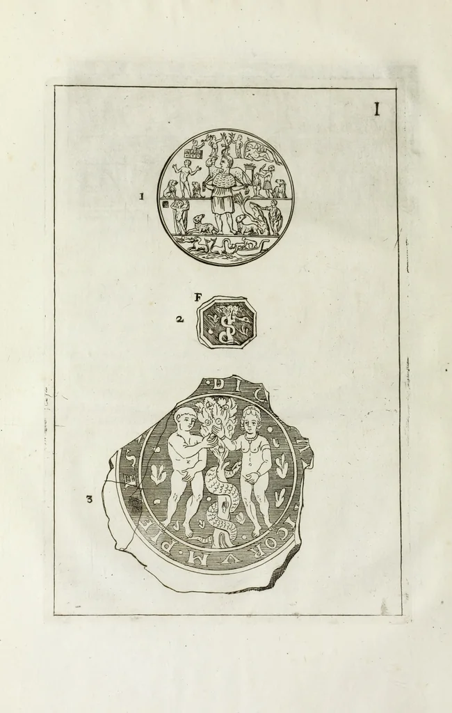 An illustration from Osservazioni sopra alcuni frammenti di vasi antichi di vetro ornati di figure trovati ne'cimiteri di Roma, 1716, leaf 41