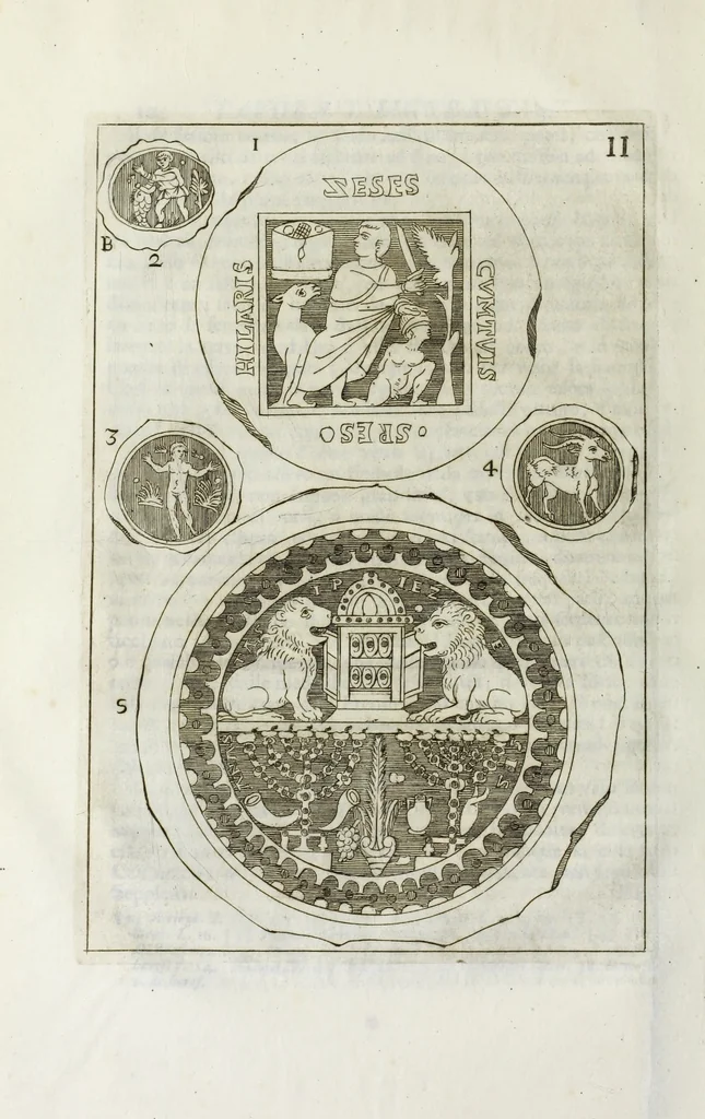 An illustration from Osservazioni sopra alcuni frammenti di vasi antichi di vetro ornati di figure trovati ne'cimiteri di Roma, 1716, leaf 55