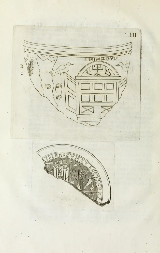 An illustration from Osservazioni sopra alcuni frammenti di vasi antichi di vetro ornati di figure trovati ne'cimiteri di Roma, 1716, leaf 63