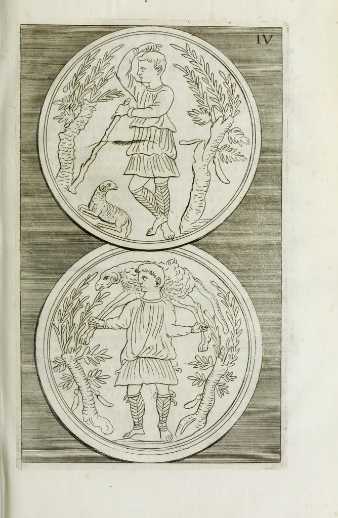 An illustration from Osservazioni sopra alcuni frammenti di vasi antichi di vetro ornati di figure trovati ne'cimiteri di Roma, 1716, leaf 70