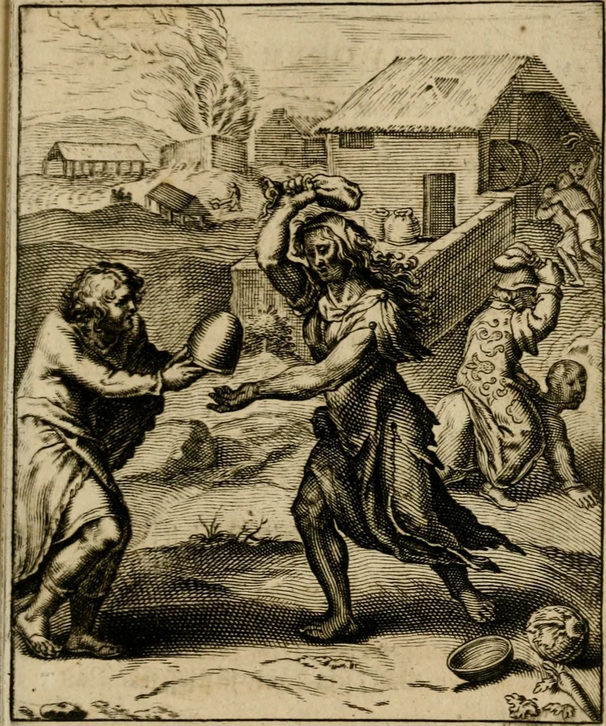 An illustration from Othonis VaenI Emblemata Horatiana : imaginibus in aes incisis : atque latino, germanico, gallico et belgico carmine illustrata, 1684, leaf 100